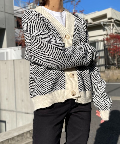 MAISON BREEZE（メゾンブリーズ）の「【MAISON BREEZE】ヘリンボーンルーズカーディガン SCCH54（カーディガン/ボレロ・レディース・ブラック/ベージュ/アイボリー・FREE）」の12枚目の写真