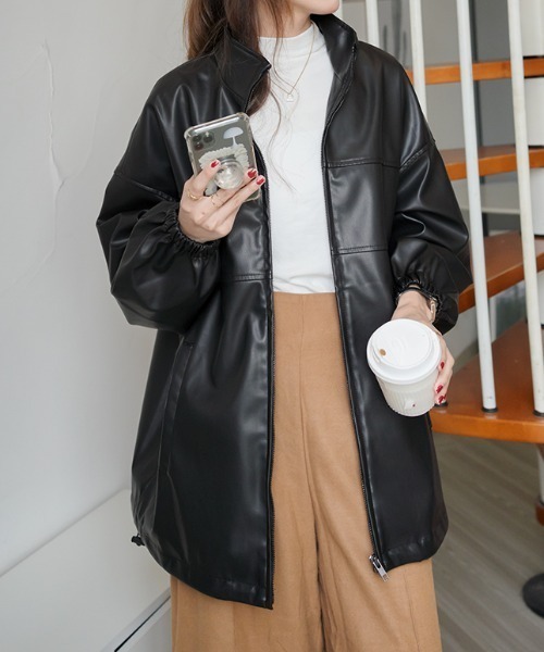 ABITOKYO(アビトーキョー)の「合皮スタンドカラーブルゾン(ブルゾン・レディース・ブラック・FREE)」の7枚目の写真