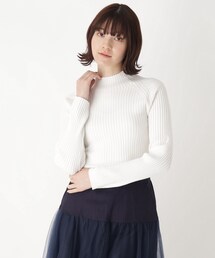 ◆リブ編みハイネックラグランニット