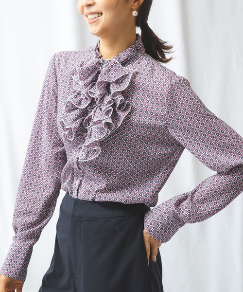 NARACAMICIE（ナラカミーチェ）の「ジョーゼット幾何ダブルフリルブラウス（シャツ/ブラウス・レディース・グリーン/パープル・X-LARGE/XXX-LARGE/XX-LARGE/LARGE/SMALL/MEDIUM）」の12枚目の写真