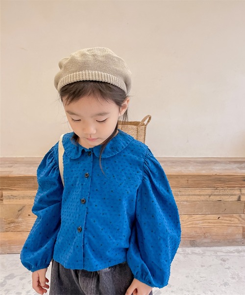 aimoha(アイモハ)の「aimoha-KIDS- ドット柄パフスリーブ姫ブラウス(シャツ/ブラウス・キッズ・ブルー/ベージュ・120/100/80/110/90/130)」の5枚目の写真