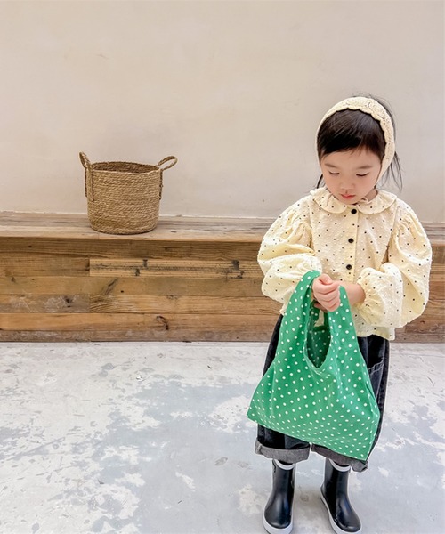 aimoha(アイモハ)の「aimoha-KIDS- ドット柄パフスリーブ姫ブラウス(シャツ/ブラウス・キッズ・ブルー/ベージュ・120/100/80/110/90/130)」の17枚目の写真