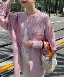 SHENERY | バンドカラーストライプチュニックシャツ(シャツ/ブラウス)