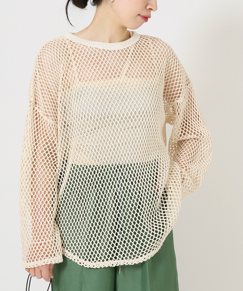 journal standard L'essage（ジャーナルスタンダードレサージュ）の「メッシュプルオーバー（Tシャツ/カットソー・レディース・ブラック/アイボリー・FREE）」の2枚目の写真