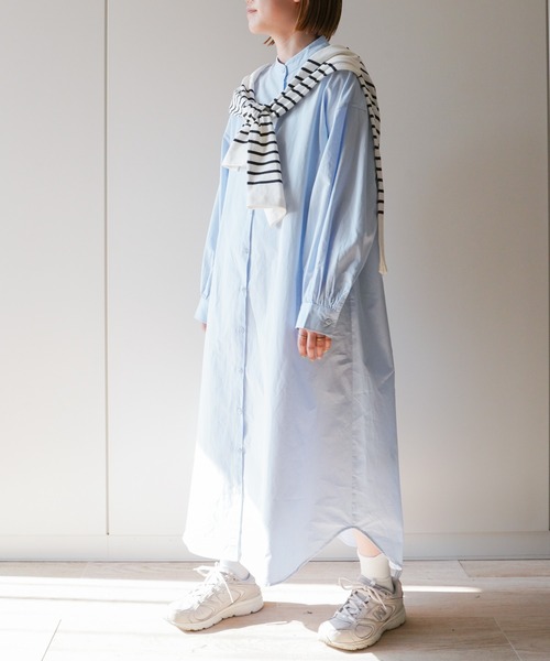 VENCEEXCHANGE(ヴァンスエクスチェンジ)の「バンドカラーシャツワンピース(シャツワンピース・レディース・オフホワイト/ブラック/ブルー/ピンク・FREE)」の6枚目の写真