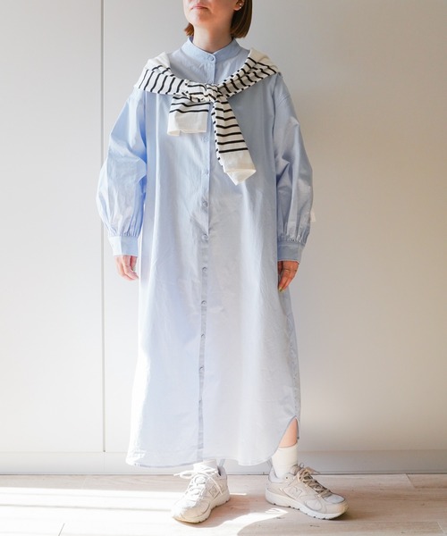 VENCEEXCHANGE(ヴァンスエクスチェンジ)の「バンドカラーシャツワンピース(シャツワンピース・レディース・オフホワイト/ブラック/ブルー/ピンク・FREE)」の8枚目の写真