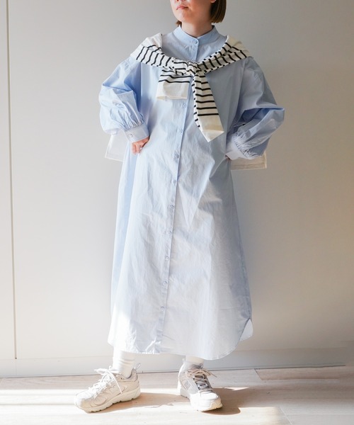 VENCEEXCHANGE(ヴァンスエクスチェンジ)の「バンドカラーシャツワンピース(シャツワンピース・レディース・オフホワイト/ブラック/ブルー/ピンク・FREE)」の9枚目の写真