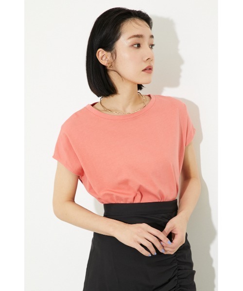 rienda(リエンダ)の「フレンチスリーブカットトップス(Tシャツ/カットソー・レディース・ホワイト/ブラック/オレンジ/ブルー・FREE)」の4枚目の写真