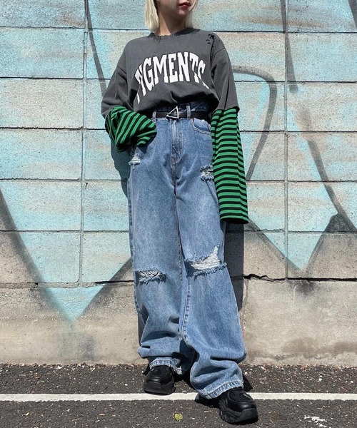 Figments(フィグメンツ)の「ヴィンテージカレッジロゴT(Tシャツ/カットソー・レディース・パープル/スミクロ・SMALL/MEDIUM)」の8枚目の写真