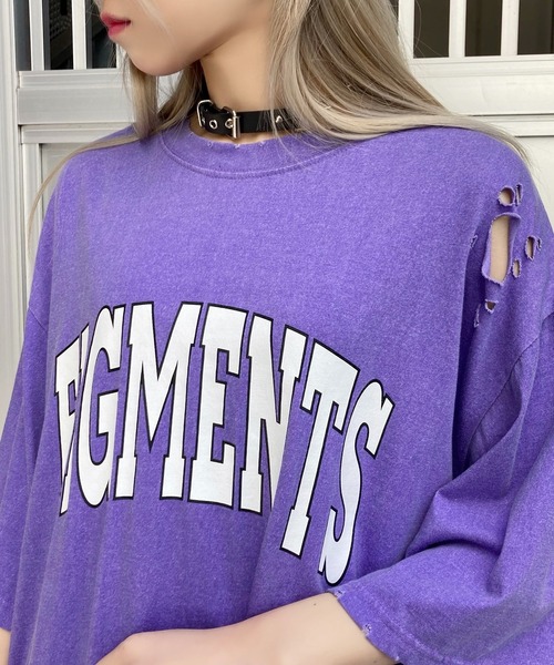 Figments(フィグメンツ)の「ヴィンテージカレッジロゴT(Tシャツ/カットソー・レディース・パープル/スミクロ・SMALL/MEDIUM)」の12枚目の写真