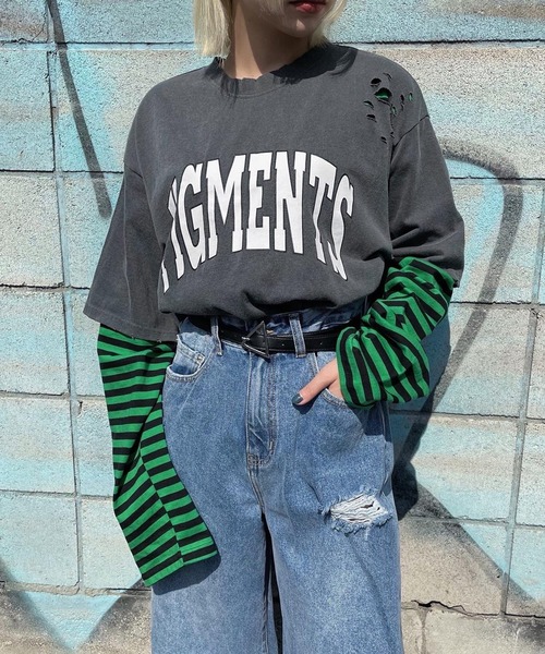Figments(フィグメンツ)の「ヴィンテージカレッジロゴT(Tシャツ/カットソー・レディース・パープル/スミクロ・SMALL/MEDIUM)」の15枚目の写真