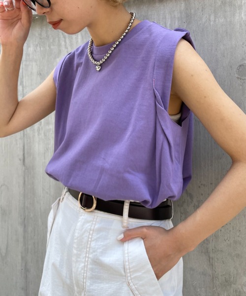 CIAOPANIC(チャオパニック)の「2色買いしたくなる、リメイク風ノースリTee(タンクトップ・レディース・チャコールグレー/パープル/オフホワイト/オレンジ・FREE)」の20枚目の写真