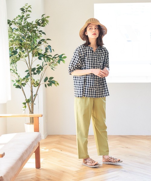 セール】ダブルフロントギンガムブラウス（シャツ/ブラウス