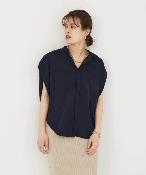 Rouge vif（ルージュヴィフ）の「【店舗限定】ドビークロスフレンチスリーブブラウス（シャツ/ブラウス・レディース・ピンク/グレイッシュベージュ/ネイビー・フリー）」の2枚目の写真