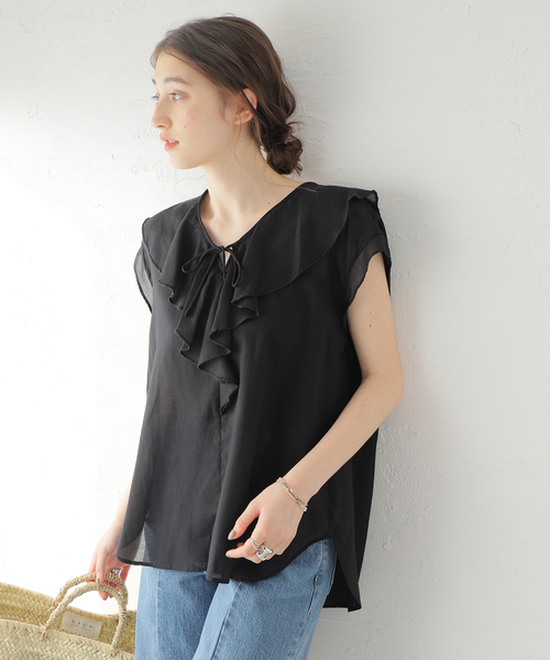 Spick & Span(スピックアンドスパン)の「Cジョーゼットラッフルカラーブラウス(シャツ/ブラウス・レディース・ブラウン/ブラック・FREE)」の16枚目の写真