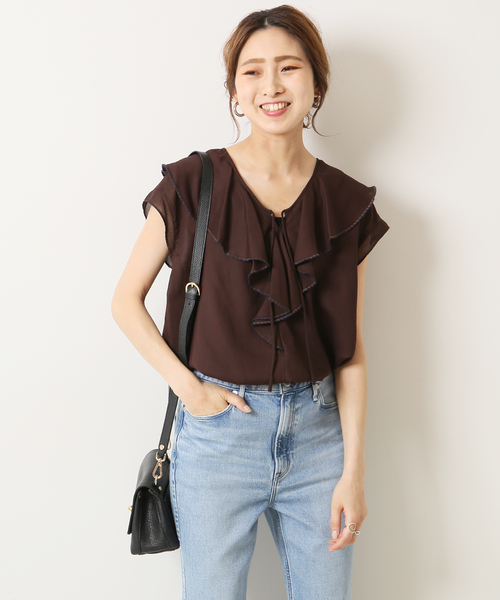 Spick & Span(スピックアンドスパン)の「Cジョーゼットラッフルカラーブラウス(シャツ/ブラウス・レディース・ブラウン/ブラック・FREE)」の17枚目の写真