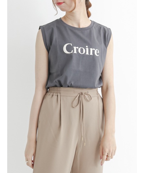 Te chichi TERRASSE（テチチテラス）の「発泡プリントノースリーブTシャツ（Tシャツ/カットソー・レディース・オフホワイト/チャコール/グレー・ﾌﾘ-）」の3枚目の写真