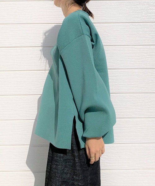 Q（キュー）の「ミラノリブ深キーネックニット（ニット/セーター・レディース・ダークグリーン/ホワイト系その他・MEDIUM）」の3枚目の写真