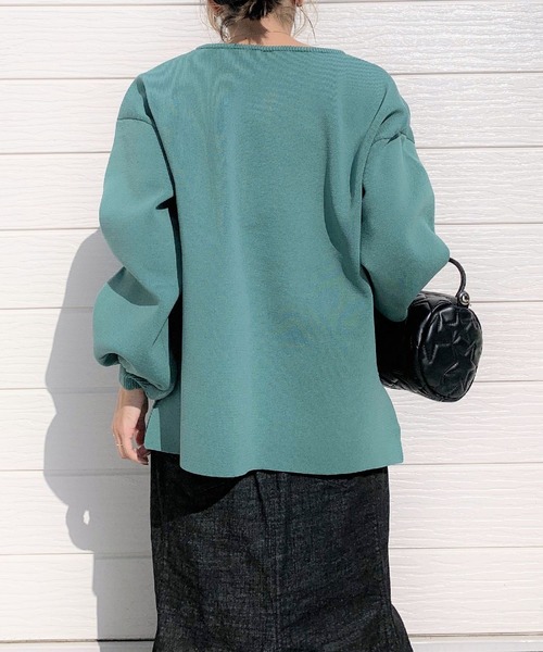 Q（キュー）の「ミラノリブ深キーネックニット（ニット/セーター・レディース・ダークグリーン/ホワイト系その他・MEDIUM）」の4枚目の写真