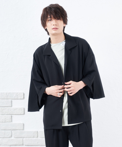 NIDO（ニド）の「if×NIDO　スリットシャツ（シャツ/ブラウス・メンズ・ブラック/クリーム・LARGE/MEDIUM）」の2枚目の写真