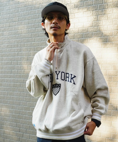 schott（ショット）の「【WEB LIMITED】Schott/ショット/LINE RIB HZ SWEAT SHEELD PATCH/ラインリブ ハーフジップ パッチスウェット（スウェット・メンズ・ブラック/レッド/オートミール/オレンジ・MEDIUM/LARGE/X-LARGE/XX-LARGE）」の3枚目の写真