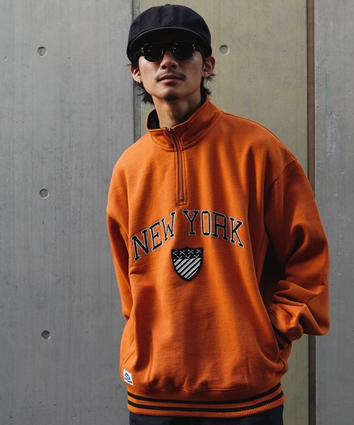 schott（ショット）の「【WEB LIMITED】Schott/ショット/LINE RIB HZ SWEAT SHEELD PATCH/ラインリブ ハーフジップ パッチスウェット（スウェット・メンズ・ブラック/レッド/オートミール/オレンジ・MEDIUM/LARGE/X-LARGE/XX-LARGE）」の4枚目の写真