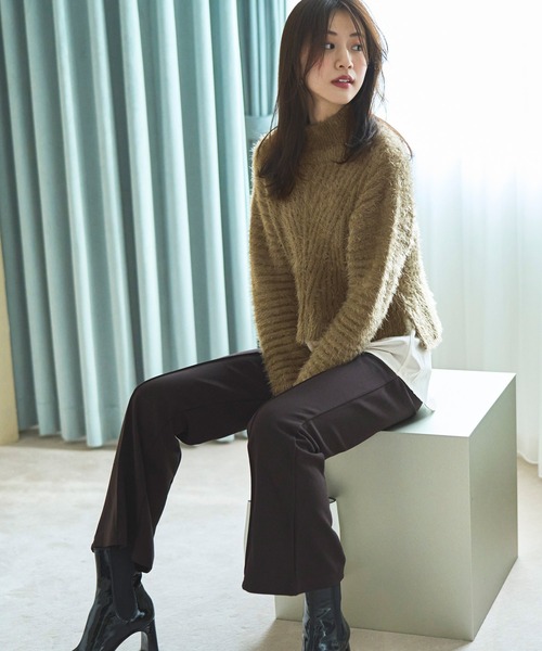 【セール】シャツレイヤード・フェザーヤーンニットトップス ｜ ハイネック リブニット トップス 長袖 ベーシック シンプル（ニット/セーター）｜RUIRUE BOUTIQUE（ルイルエブティック） 6,382円