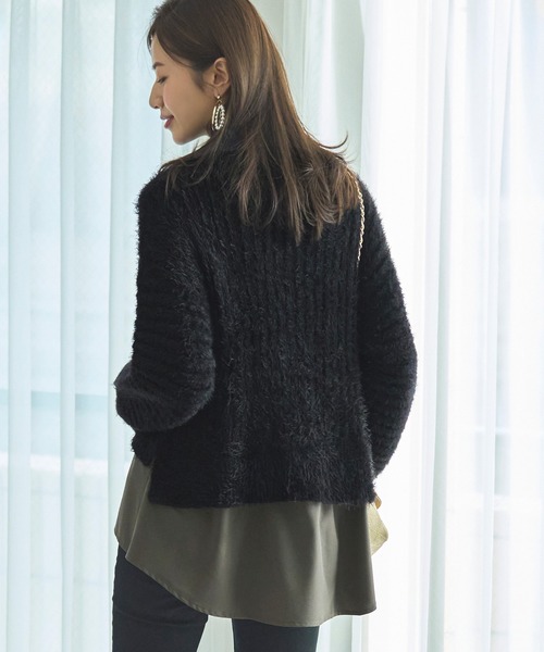 RUIRUE BOUTIQUE(ルイルエブティック)の「シャツレイヤード・フェザーヤーンニットトップス | ハイネック リブニット トップス 長袖 ベーシック シンプル(ニット/セーター・レディース・モカ/ブラック/カーキ・M/L)」の10枚目の写真