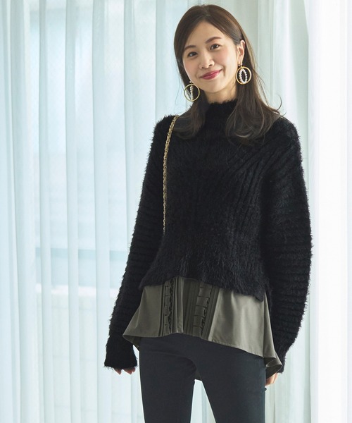 RUIRUE BOUTIQUE(ルイルエブティック)の「シャツレイヤード・フェザーヤーンニットトップス | ハイネック リブニット トップス 長袖 ベーシック シンプル(ニット/セーター・レディース・モカ/ブラック/カーキ・M/L)」の14枚目の写真