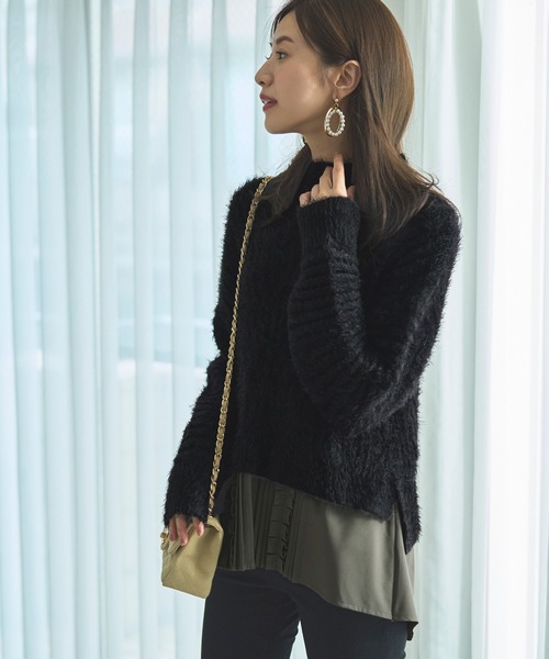 RUIRUE BOUTIQUE(ルイルエブティック)の「シャツレイヤード・フェザーヤーンニットトップス | ハイネック リブニット トップス 長袖 ベーシック シンプル(ニット/セーター・レディース・モカ/ブラック/カーキ・M/L)」の16枚目の写真