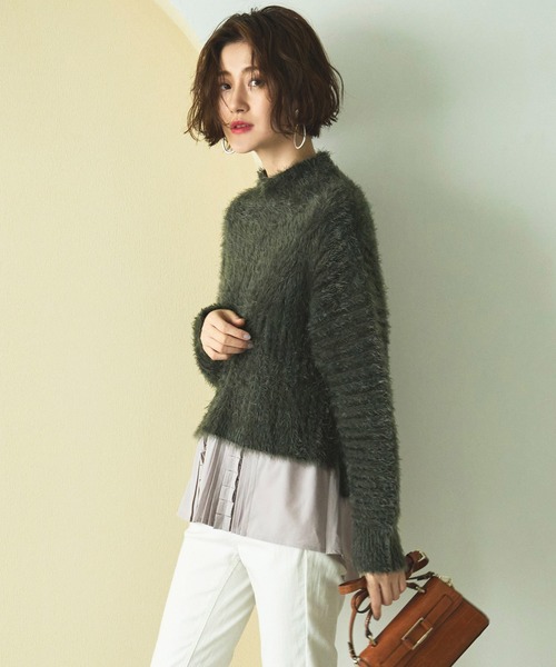 RUIRUE BOUTIQUE(ルイルエブティック)の「シャツレイヤード・フェザーヤーンニットトップス | ハイネック リブニット トップス 長袖 ベーシック シンプル(ニット/セーター・レディース・モカ/ブラック/カーキ・M/L)」の12枚目の写真