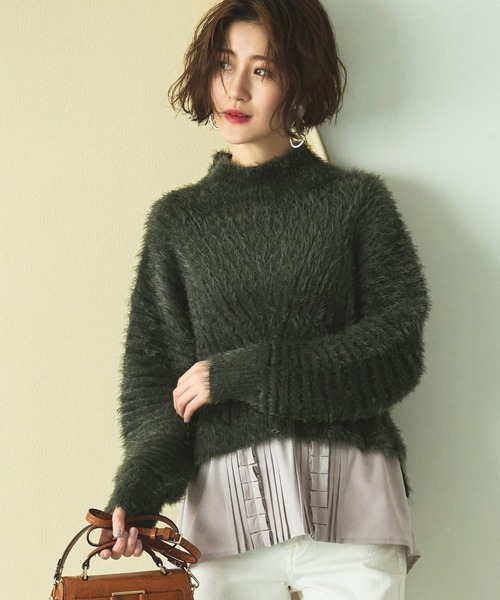RUIRUE BOUTIQUE(ルイルエブティック)の「シャツレイヤード・フェザーヤーンニットトップス | ハイネック リブニット トップス 長袖 ベーシック シンプル(ニット/セーター・レディース・モカ/ブラック/カーキ・M/L)」の18枚目の写真