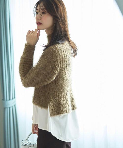 RUIRUE BOUTIQUE(ルイルエブティック)の「シャツレイヤード・フェザーヤーンニットトップス | ハイネック リブニット トップス 長袖 ベーシック シンプル(ニット/セーター・レディース・モカ/ブラック/カーキ・M/L)」の11枚目の写真