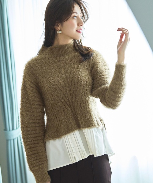 RUIRUE BOUTIQUE(ルイルエブティック)の「シャツレイヤード・フェザーヤーンニットトップス | ハイネック リブニット トップス 長袖 ベーシック シンプル(ニット/セーター・レディース・モカ/ブラック/カーキ・M/L)」の15枚目の写真