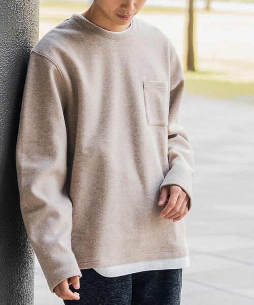 BEAMS HEART（ビームスハート）の「起毛 フェイクレイヤー ロングスリーブ Tシャツ（Tシャツ/カットソー・メンズ・チャコールグレー/ベージュ/ネイビー/グリーン系その他・SMALL/MEDIUM/LARGE/X-LARGE）」の7枚目の写真