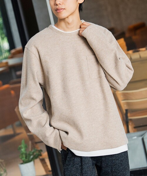 BEAMS HEART（ビームスハート）の「起毛 フェイクレイヤー ロングスリーブ Tシャツ（Tシャツ/カットソー・メンズ・チャコールグレー/ベージュ/ネイビー/グリーン系その他・SMALL/MEDIUM/LARGE/X-LARGE）」の5枚目の写真