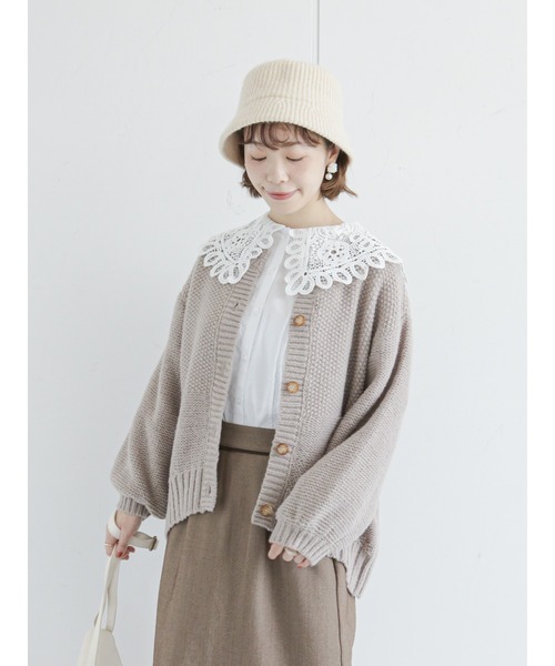 ehka sopo(エヘカソポ)の「かのこ編みビッグカーディガン(カーディガン/ボレロ・レディース・ベージュ/キナリ/グレー・フリ-)」の3枚目の写真