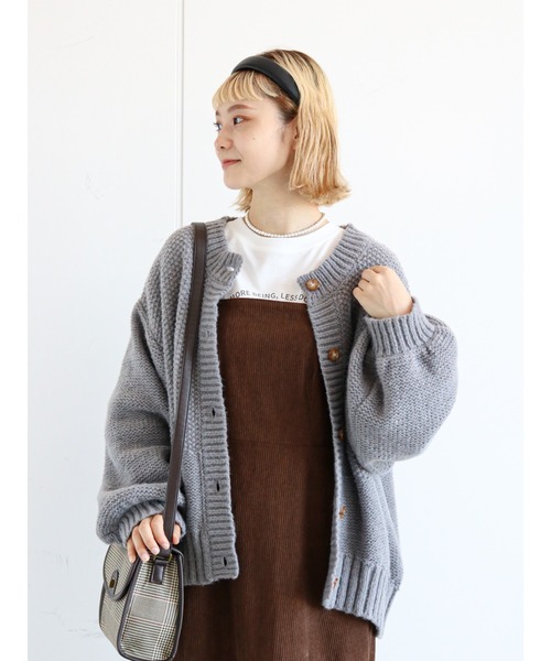 ehka sopo(エヘカソポ)の「かのこ編みビッグカーディガン(カーディガン/ボレロ・レディース・ベージュ/キナリ/グレー・フリ-)」の2枚目の写真
