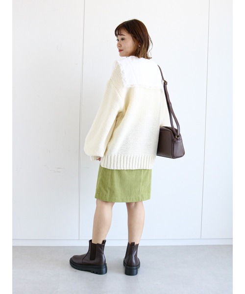 ehka sopo(エヘカソポ)の「かのこ編みビッグカーディガン(カーディガン/ボレロ・レディース・ベージュ/キナリ/グレー・フリ-)」の6枚目の写真