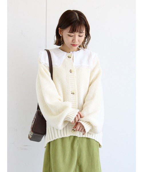 ehka sopo(エヘカソポ)の「かのこ編みビッグカーディガン(カーディガン/ボレロ・レディース・ベージュ/キナリ/グレー・フリ-)」の9枚目の写真