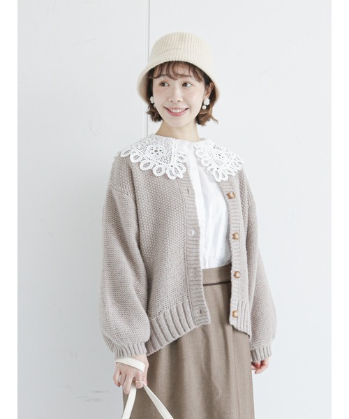 ehka sopo(エヘカソポ)の「かのこ編みビッグカーディガン(カーディガン/ボレロ・レディース・ベージュ/キナリ/グレー・フリ-)」の20枚目の写真