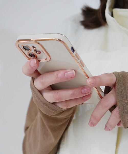 iPhone14 / 14pro 対応 】 メタリック ゴールド フレーム iPhoneケース