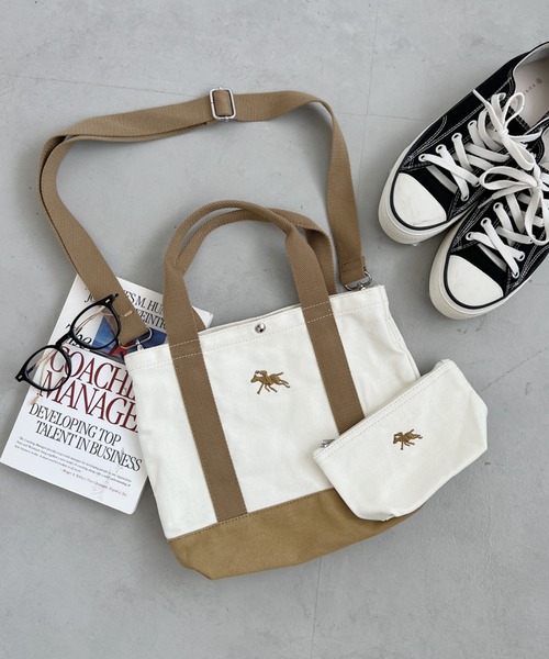 POLOCHAMPS(ポロチャンプス)の「POLOCHAMPS/ポロチャンプス 別注 ポーチ付き 刺繍キャンバストートバッグ(トートバッグ・レディース・ネイビー/ベージュ/ピンク/グリーン/ブラック・FREE)」の22枚目の写真