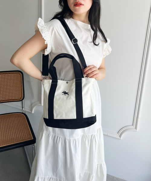 POLOCHAMPS(ポロチャンプス)の「POLOCHAMPS/ポロチャンプス 別注 ポーチ付き 刺繍キャンバストートバッグ(トートバッグ・レディース・ネイビー/ベージュ/ピンク/グリーン/ブラック・FREE)」の8枚目の写真