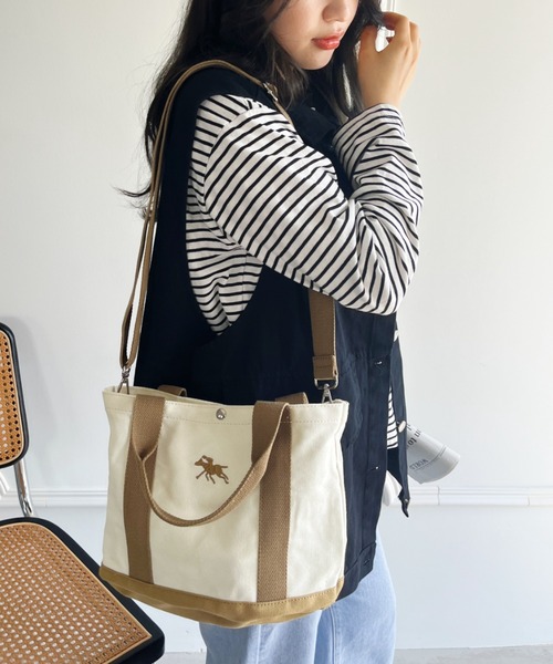 POLOCHAMPS(ポロチャンプス)の「POLOCHAMPS/ポロチャンプス 別注 ポーチ付き 刺繍キャンバストートバッグ(トートバッグ・レディース・ネイビー/ベージュ/ピンク/グリーン/ブラック・FREE)」の13枚目の写真