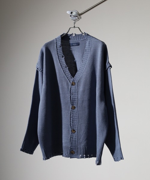 Damage big size knit cardigan