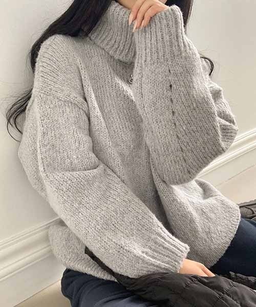 BEIDELLI（ベイデリー）の「[BELLIDE MADE] ルーズフィットリブタートルネックニット（ニット/セーター・レディース・グレー/ベージュ・FREE）」の2枚目の写真
