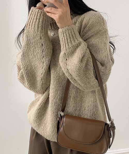 BEIDELLI（ベイデリー）の「[BELLIDE MADE] ルーズフィットリブタートルネックニット（ニット/セーター・レディース・グレー/ベージュ・FREE）」の5枚目の写真