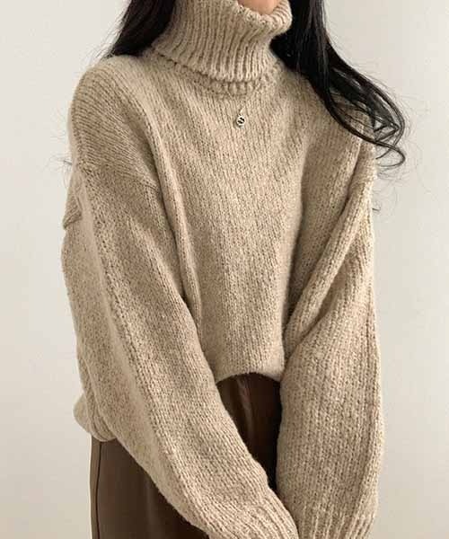 BEIDELLI（ベイデリー）の「[BELLIDE MADE] ルーズフィットリブタートルネックニット（ニット/セーター・レディース・グレー/ベージュ・FREE）」の6枚目の写真
