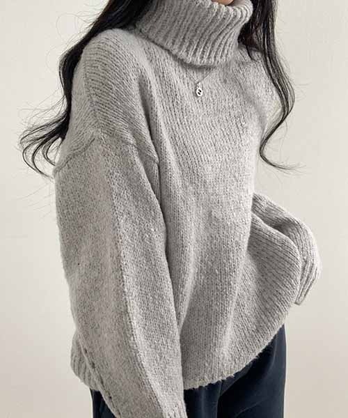 BEIDELLI（ベイデリー）の「[BELLIDE MADE] ルーズフィットリブタートルネックニット（ニット/セーター・レディース・グレー/ベージュ・FREE）」の11枚目の写真